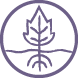 Circular purple logo depicting a tree with visible roots and branches enclosed by a thin circular border to represent earth element.