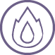 Icon featuring a purple droplet within a circular outline, with a peak at the top and a smaller droplet shape inside the larger one to represent fire element