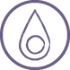 An outlined icon of a water drop inside a circle to represent water element.